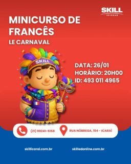Quer aprender francês e entrar no clima do Carnaval? 🎉🇫🇷
Participe do nosso Minicurso de Francês – Le Carnaval e descubra expressões, cultura e curiosidades dessa festa incrível! 🥳📚