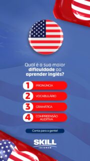 Aprender inglês é um sonho… mas todo mundo tem um desafio pelo caminho!
Conta pra gente 👇

👉 Qual é a sua maior dificuldade?
1️⃣ Pronúncia
2️⃣ Vocabulário
3️⃣ Gramática
4️⃣ Compreensão auditiva

💬 Escreve o número nos comentários ou marca alguém que também está nessa jornada!

📚 Na Skill Idiomas, a gente transforma dificuldade em evolução.
Vamos aprender juntos? 🚀✨