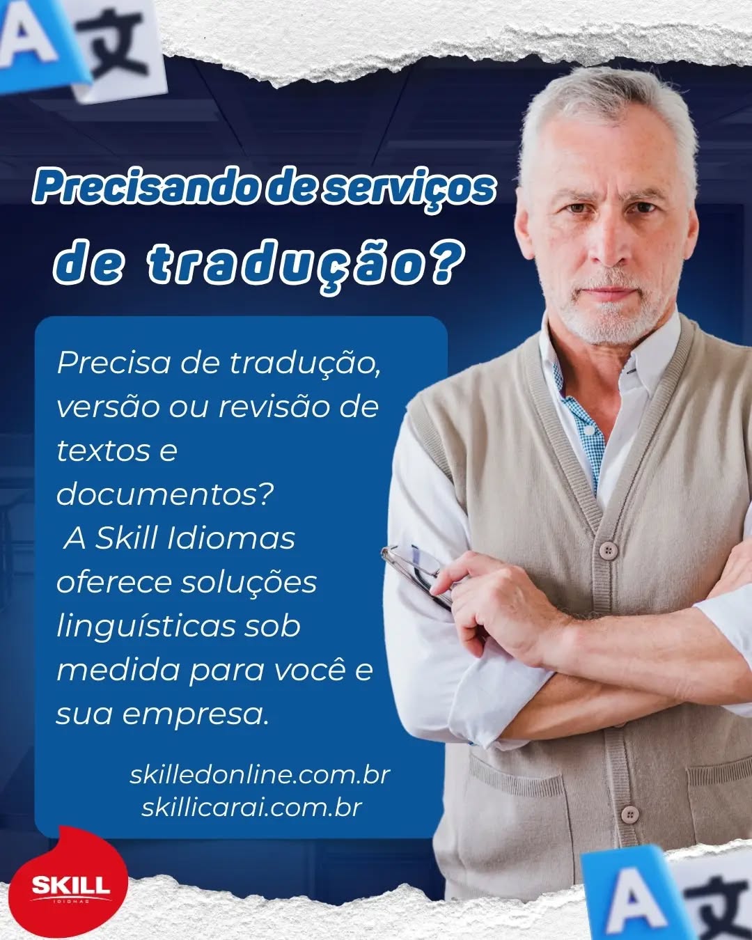 Você sabia que a Skill idiomas também faz serviços de tradução com profissionais experientes e qualificados? Para maiores informações, em contato com a escola (2610-1737) 🇧🇷🇮🇹🇩🇪🇫🇷🇪🇸🇺🇲🇨🇳🇯🇵